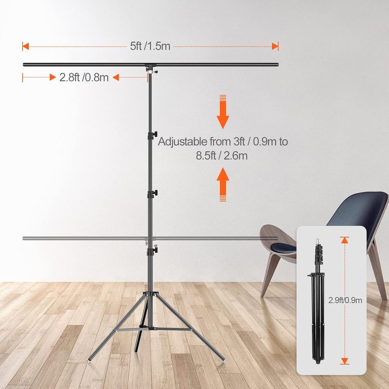GLOSHOOTING 8.5 x 5ft T-Shape Portable Backdrop Stand with Sandbag - Adjustable Photo Background Stand Kit with Spring Clamp and Carry Bag for Photography Party Photoshoot Studio Video - Image 2
